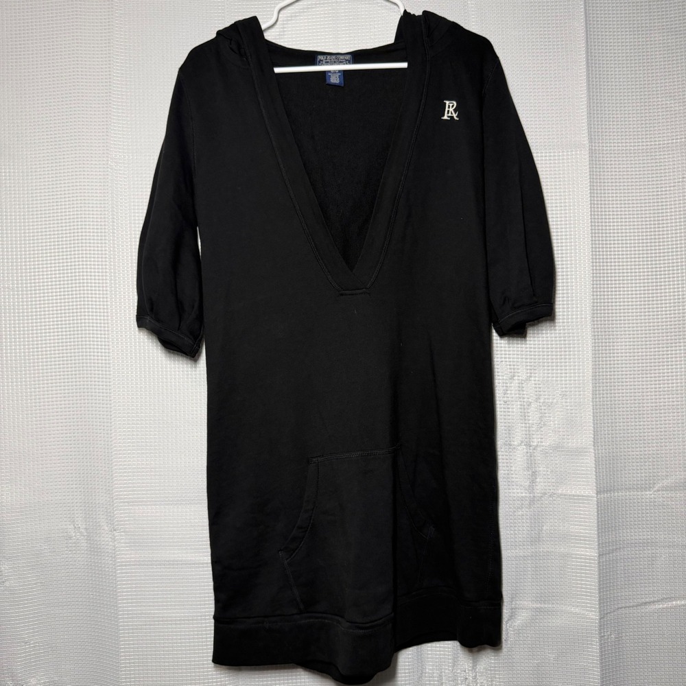 Polo Jeans Co Ralph Lauren Hoodie Dress Medium Black Puff Sleeve V-Neck‎ Tunic